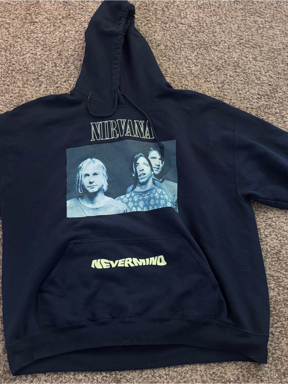 NIRVANA Black Crewneck Hoodie with Nevermind Graphic